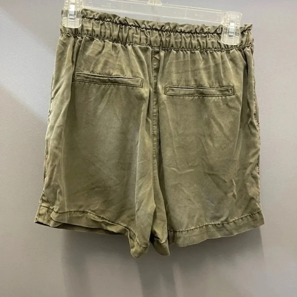 H&M High Waist Paper Bag Shorts Olive Green - Picture 7 of 13